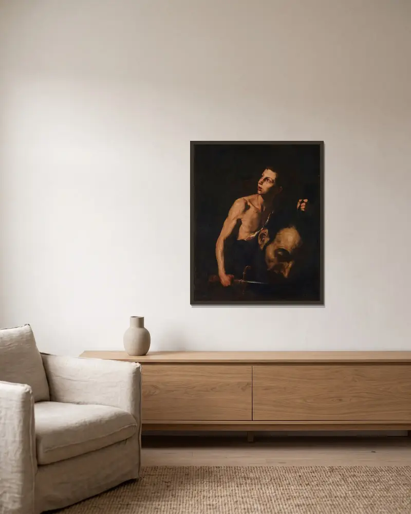 David och Goliat av Jusepe de Ribera inramad på en vägg