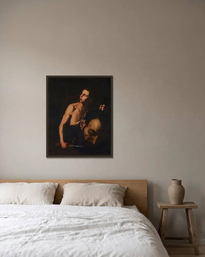 David och Goliat av Jusepe de Ribera inramad på en vägg