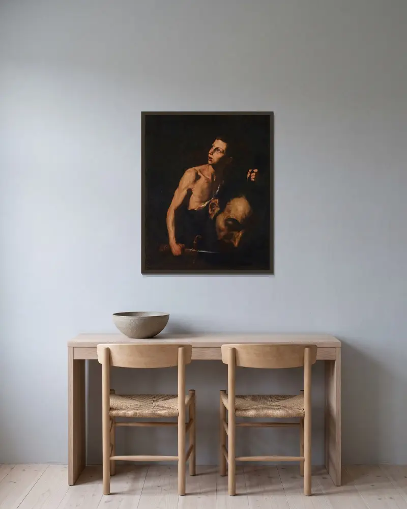 David och Goliat av Jusepe de Ribera inramad på en vägg
