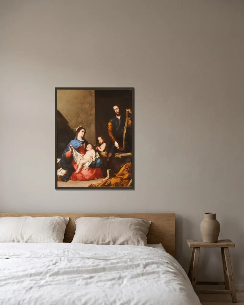 Den heliga familjen av Jusepe de Ribera inramad på en vägg