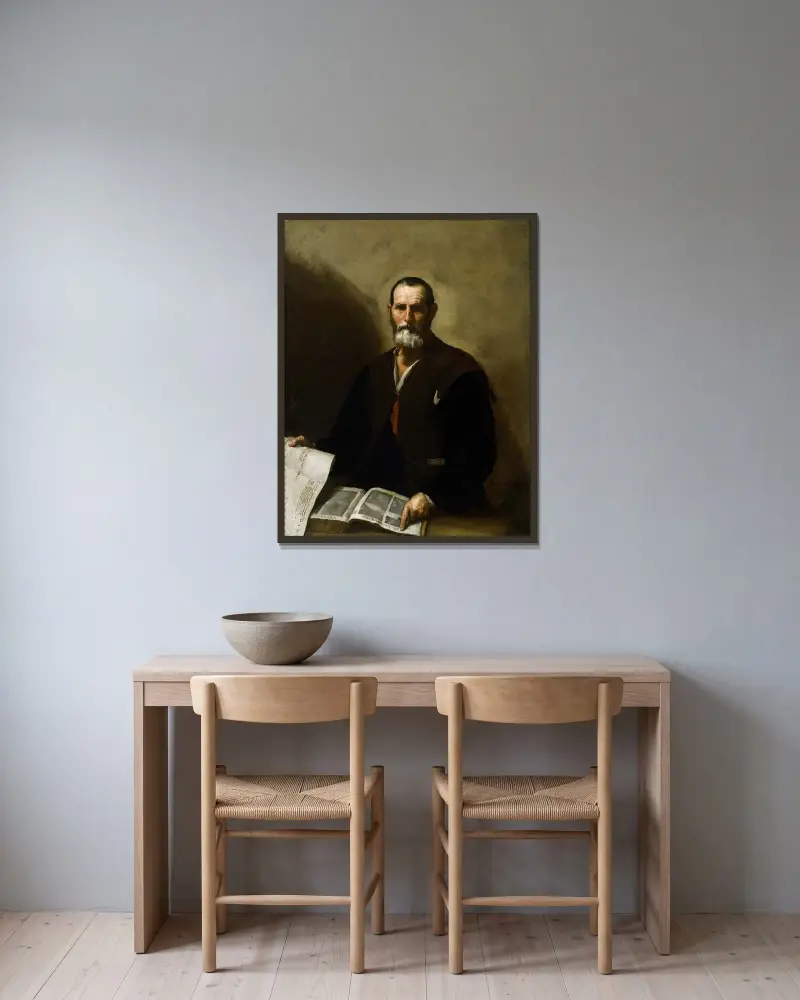 Philosopher Crates av Jusepe de Ribera inramad på en vägg
