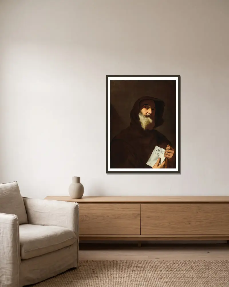 Saint Francis of Paola av Jusepe de Ribera inramad på en vägg