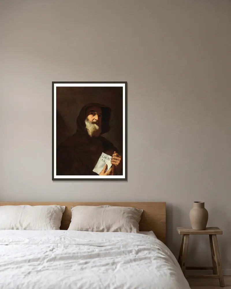Saint Francis of Paola av Jusepe de Ribera inramad på en vägg