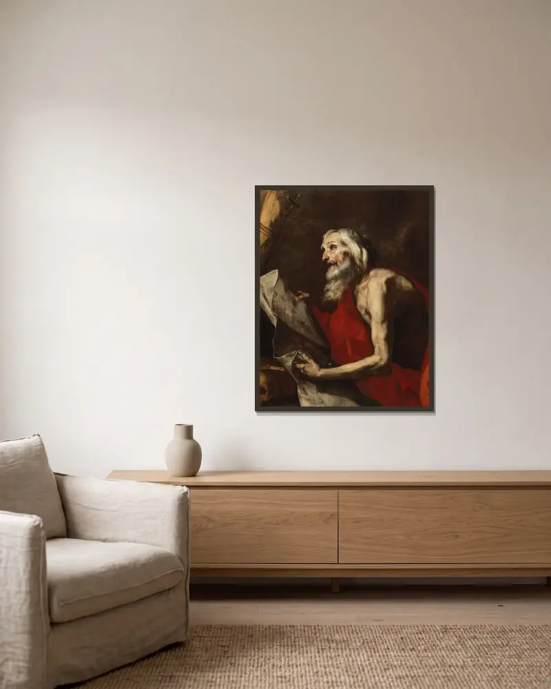 Sankt Hieronymus av Jusepe de Ribera inramad på en vägg