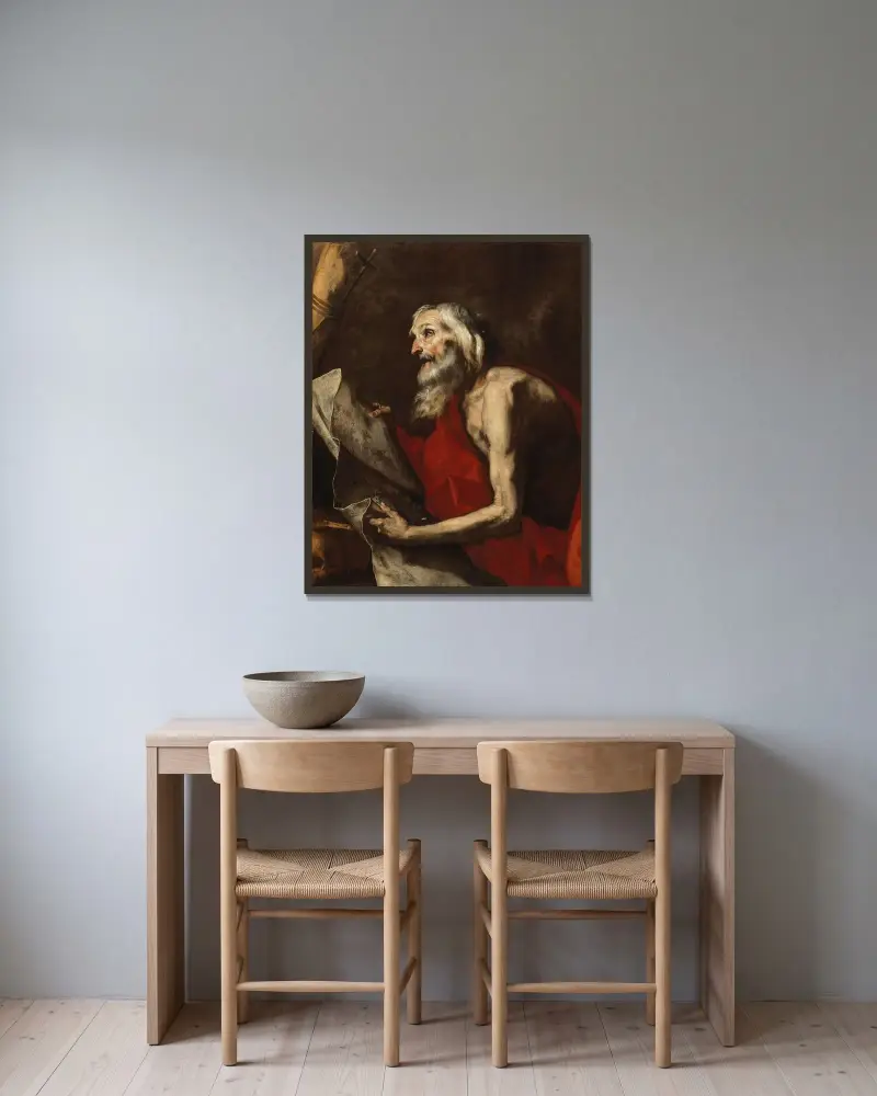 Sankt Hieronymus av Jusepe de Ribera inramad på en vägg