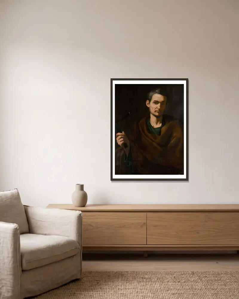 Saint Philip, Half-Length, Holding A Crucifix av Jusepe de Ribera inramad på en vägg