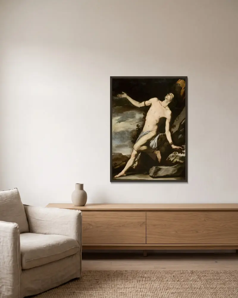 Den helige Sebastian av Jusepe de Ribera inramad på en vägg