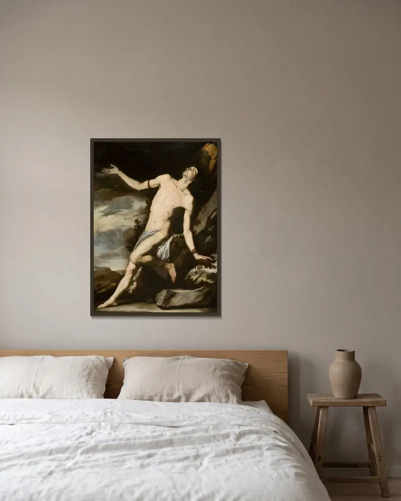Den helige Sebastian av Jusepe de Ribera inramad på en vägg