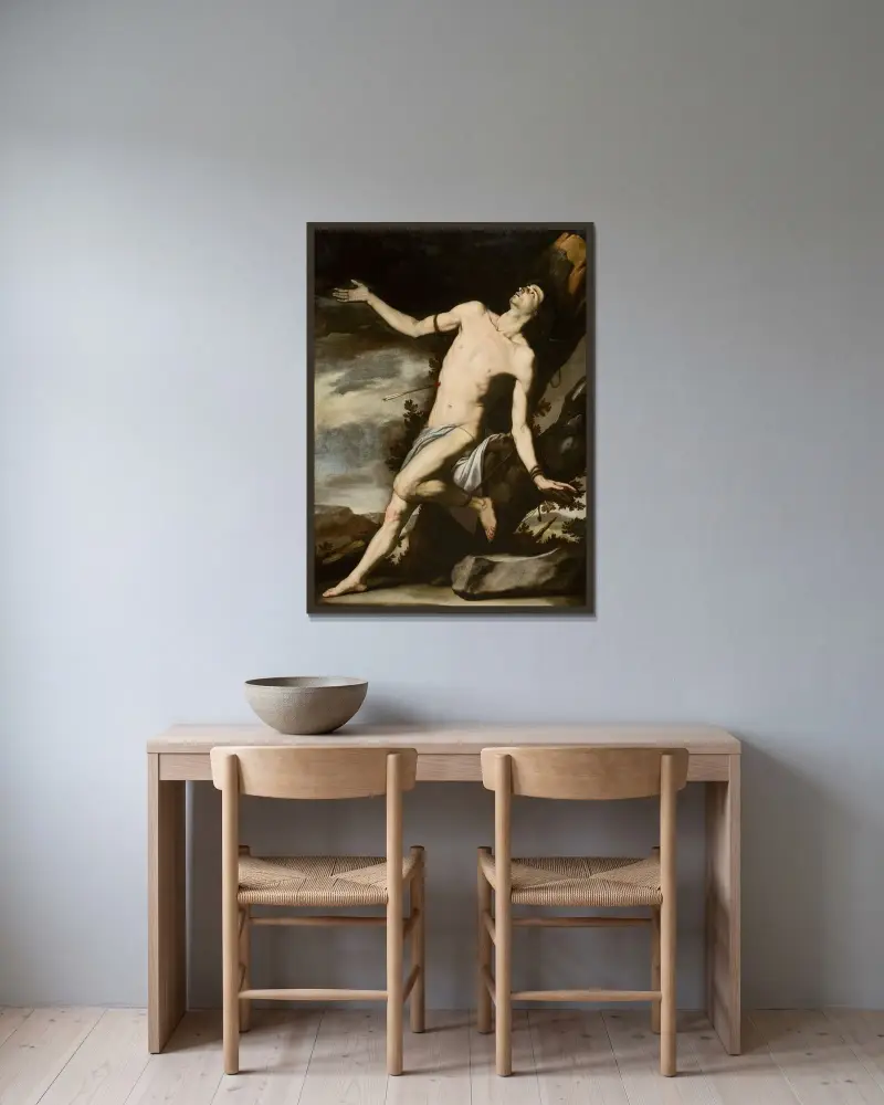 Den helige Sebastian av Jusepe de Ribera inramad på en vägg