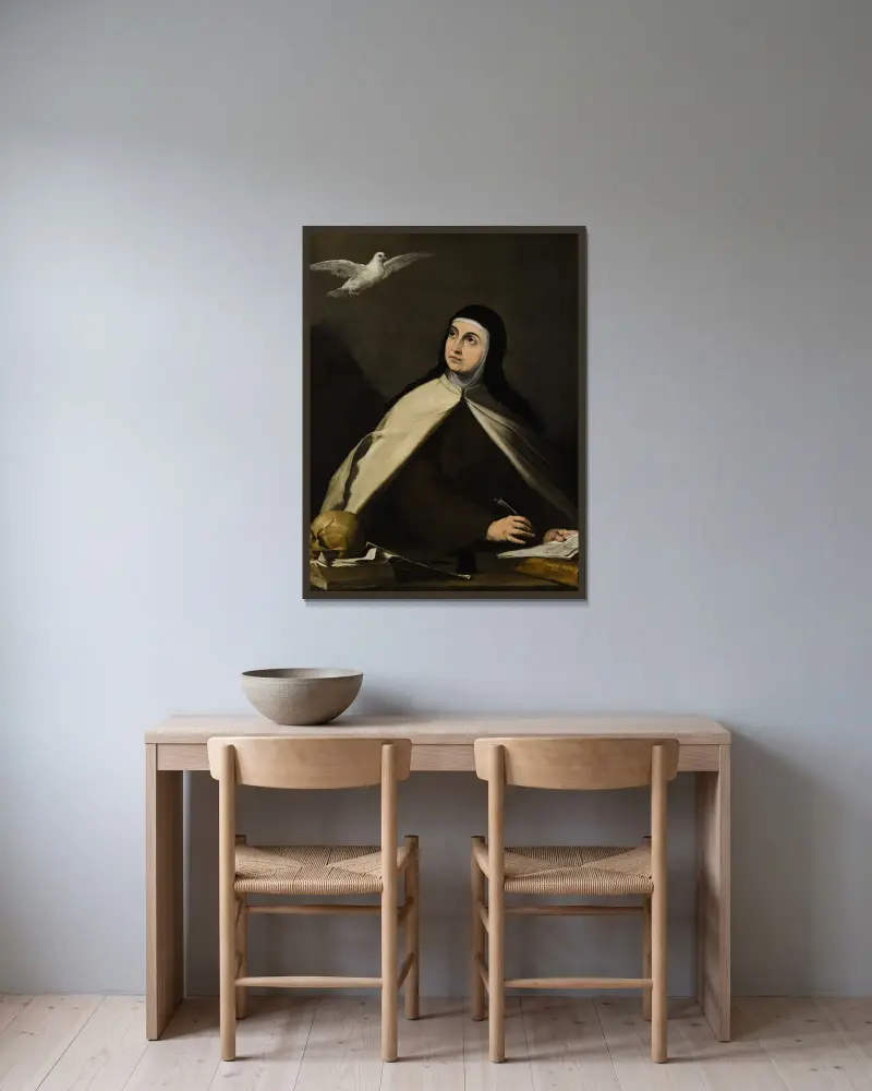 Saint Teresa of Avila av Jusepe de Ribera inramad på en vägg