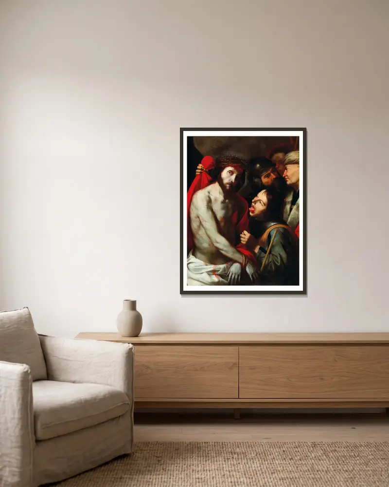 Die Verspottung Christi von Jusepe de Ribera gerahmt an einer Wand
