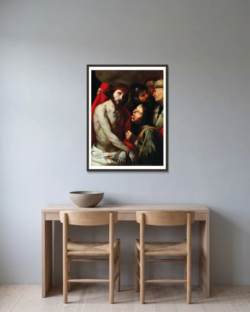 Die Verspottung Christi von Jusepe de Ribera gerahmt an einer Wand