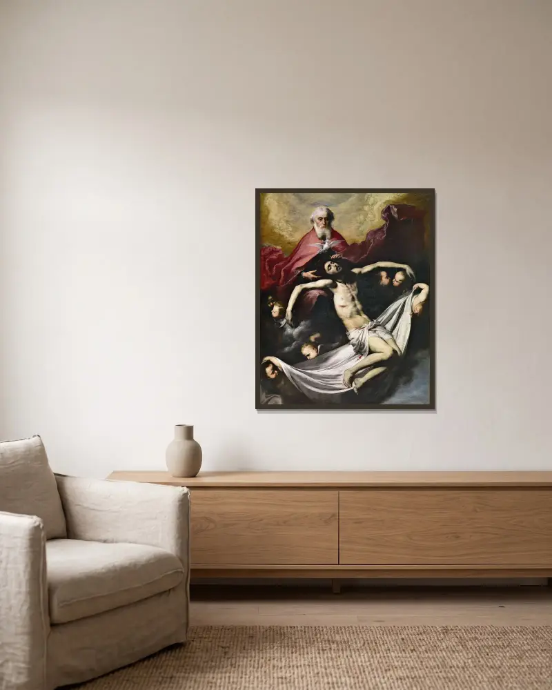 Treenigheten av Jusepe de Ribera inramad på en vägg