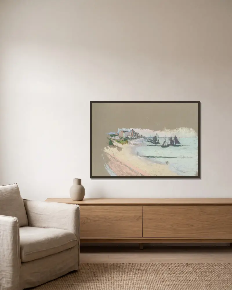 Küste mit Segelbooten von Rodolphe De Saegher gerahmt an einer Wand