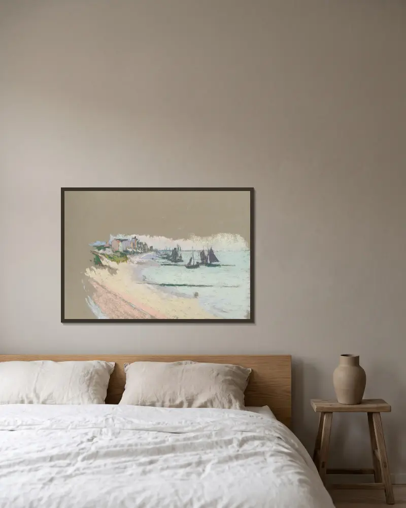 Küste mit Segelbooten von Rodolphe De Saegher gerahmt an einer Wand