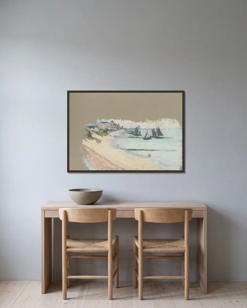 Küste mit Segelbooten von Rodolphe De Saegher gerahmt an einer Wand