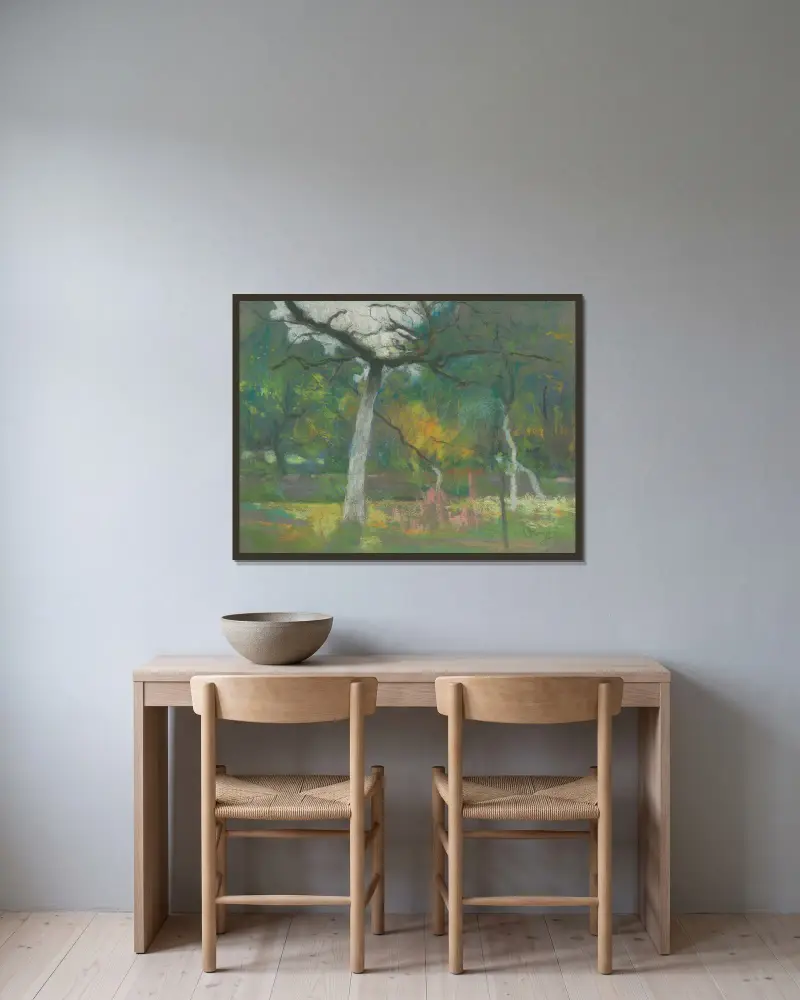 Garten mit Bäumen – Nr. 2 von Rodolphe De Saegher gerahmt an einer Wand