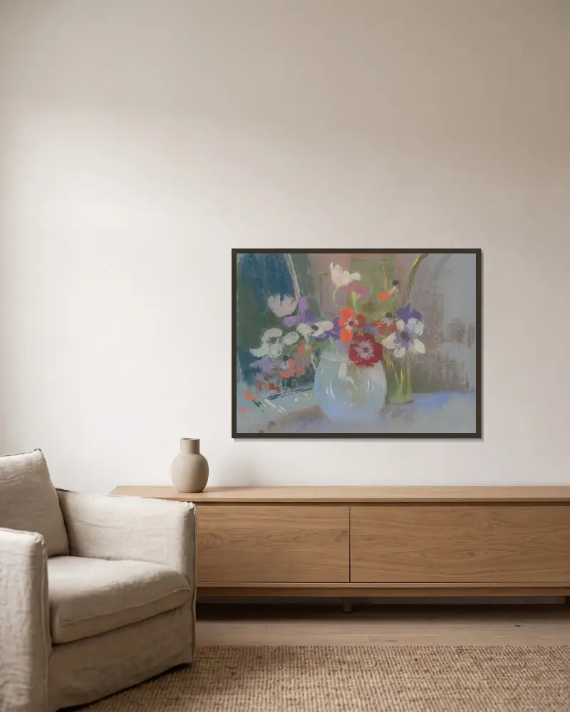 Still Life with Flowers – nr 2 av Rodolphe De Saegher inramad på en vägg
