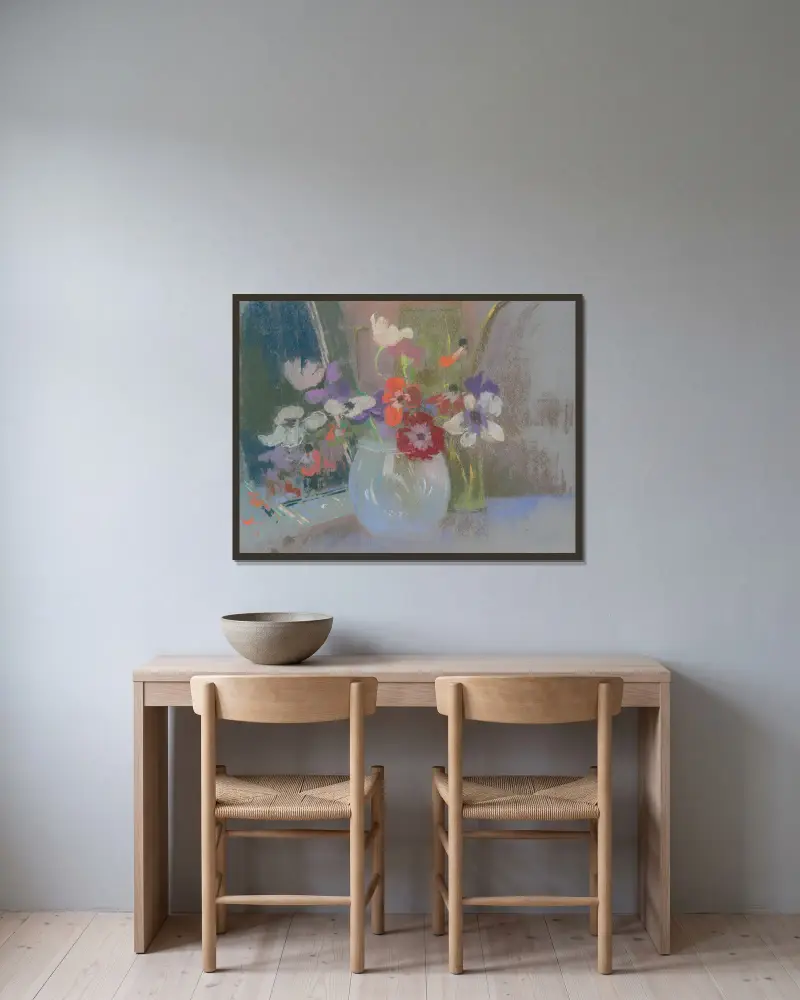 Still Life with Flowers – nr 2 av Rodolphe De Saegher inramad på en vägg