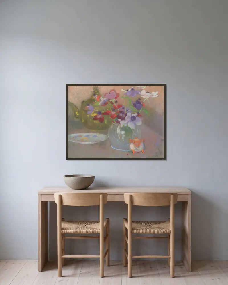 Still Life with Flowers. – nr 1 av Rodolphe De Saegher inramad på en vägg