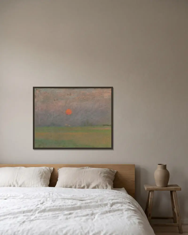 Solnedgång av Rodolphe De Saegher inramad på en vägg