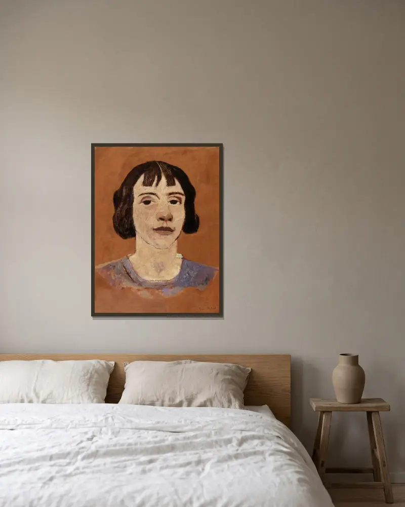 En ung kvinna (studie) av Gustave De Smet inramad på en vägg