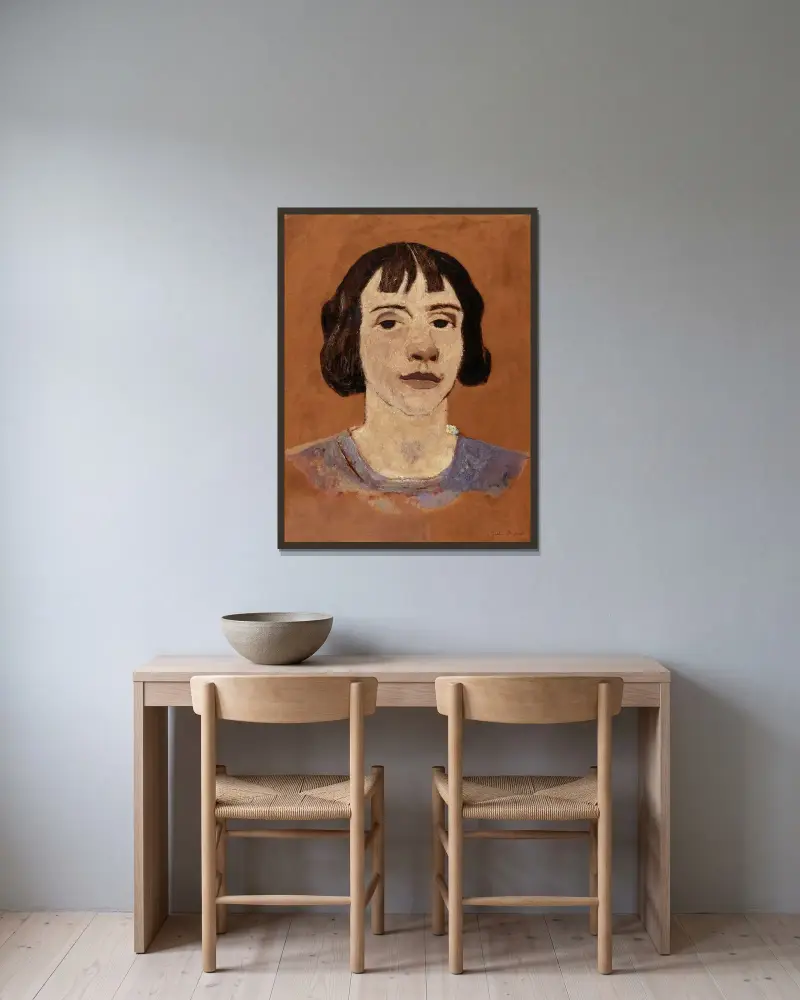 En ung kvinna (studie) av Gustave De Smet inramad på en vägg