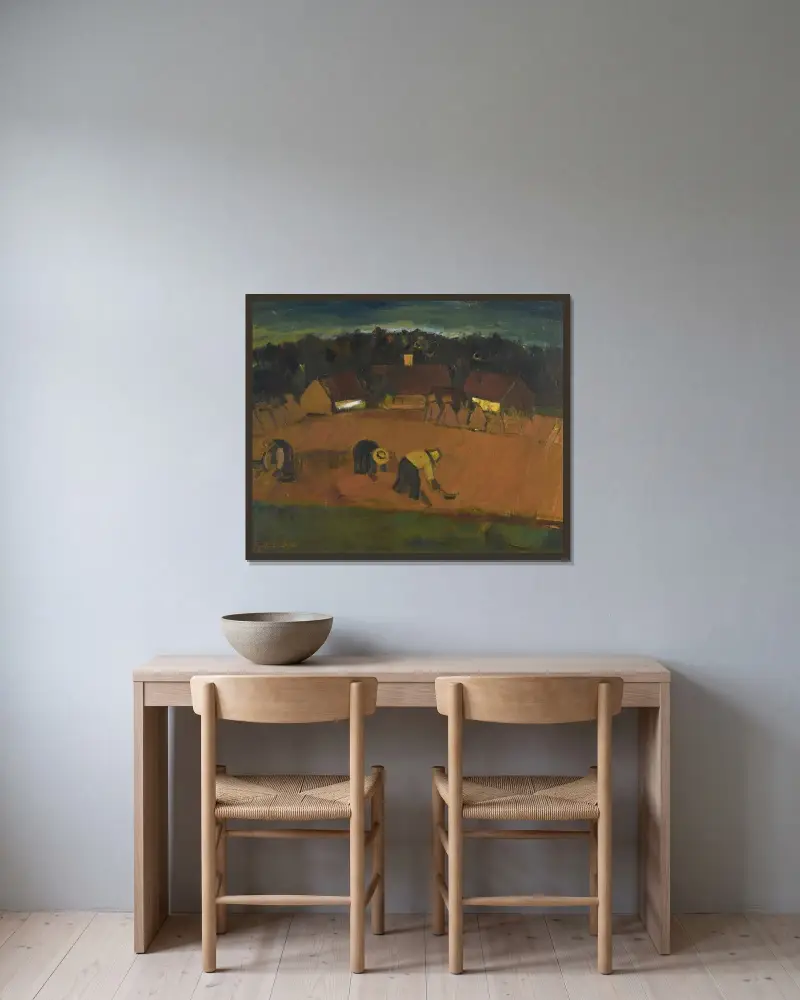 Die Ernte von Gustave De Smet gerahmt an einer Wand