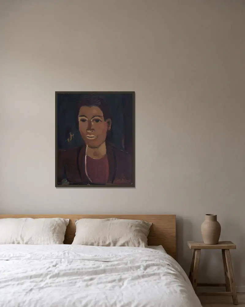 Porträtt av en kvinna av Gustave De Smet inramad på en vägg