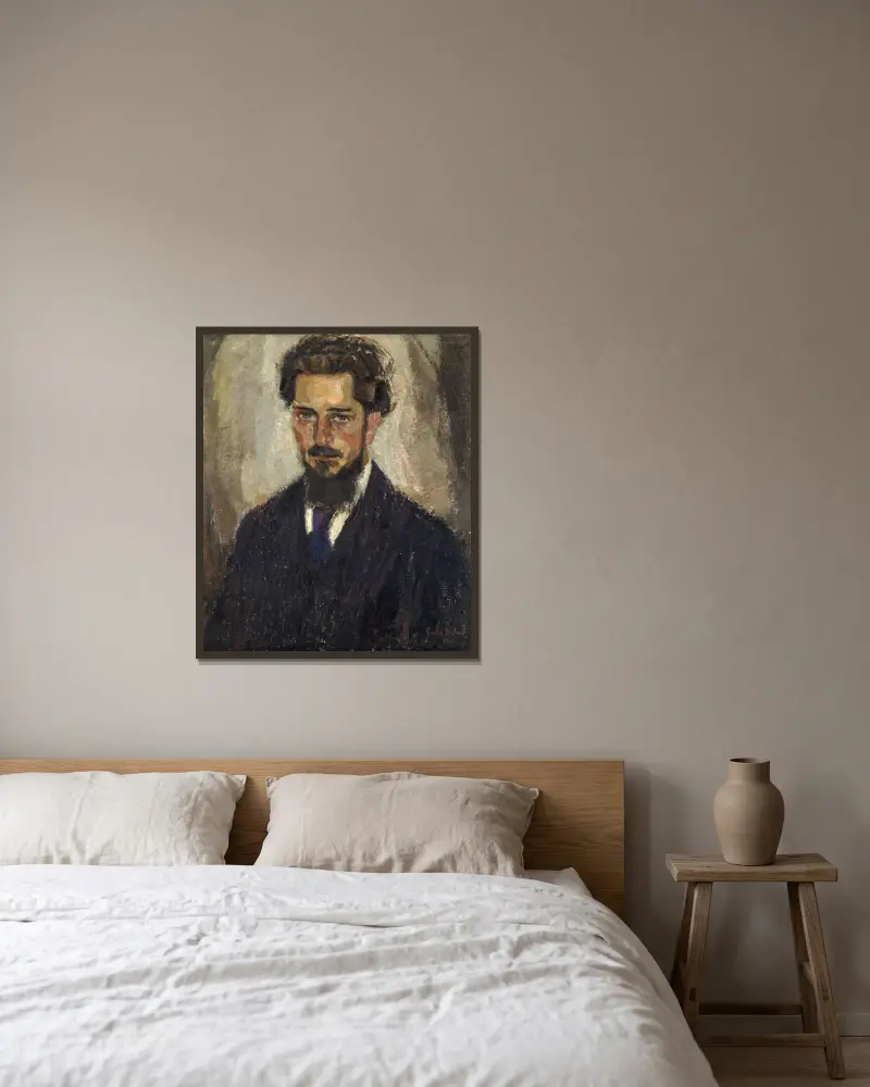 Porträtt av professor Leo Van Puyvelde av Gustave De Smet inramad på en vägg