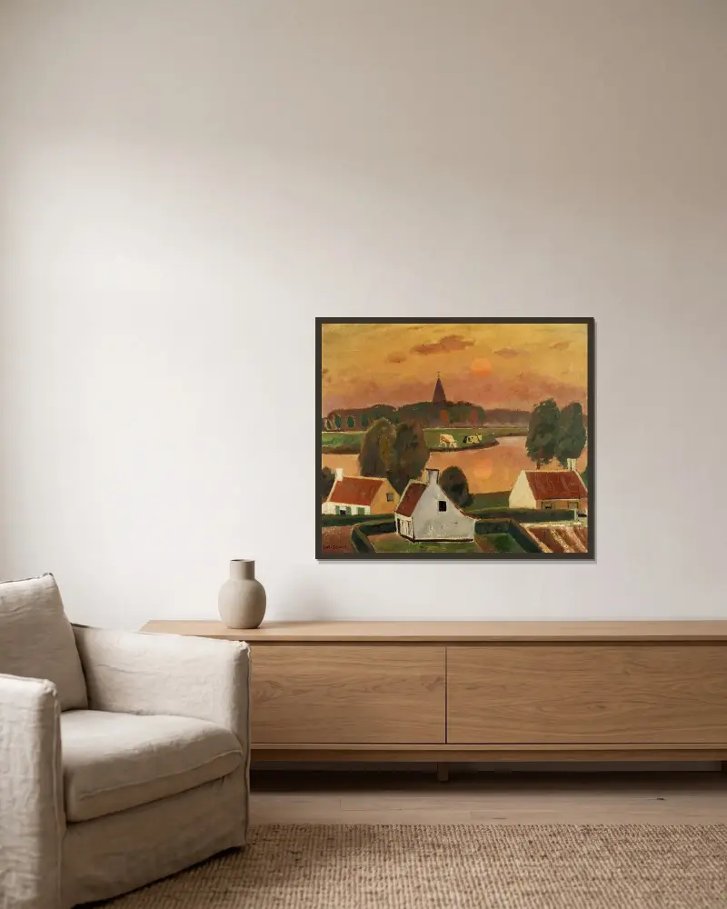 View of a Village av Gustave De Smet inramad på en vägg