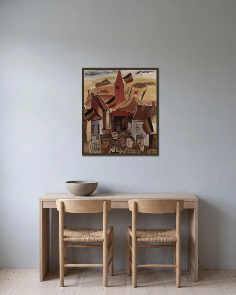Bymarknad av Gustave De Smet inramad på en vägg