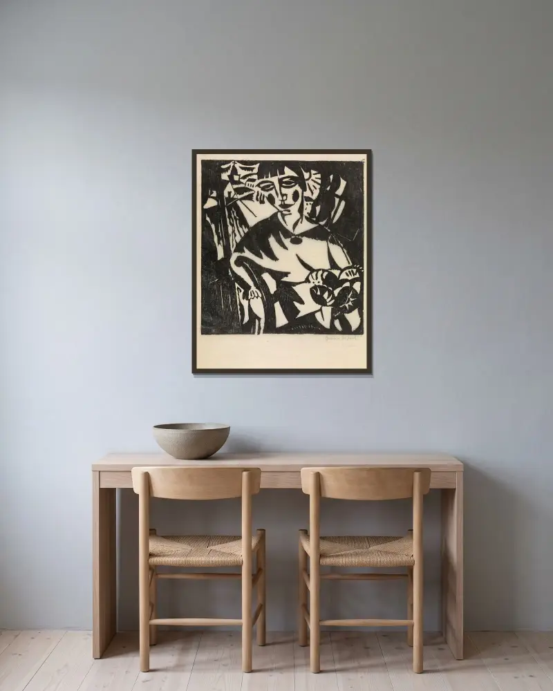 Kvinna vid fönstret av Gustave De Smet inramad på en vägg