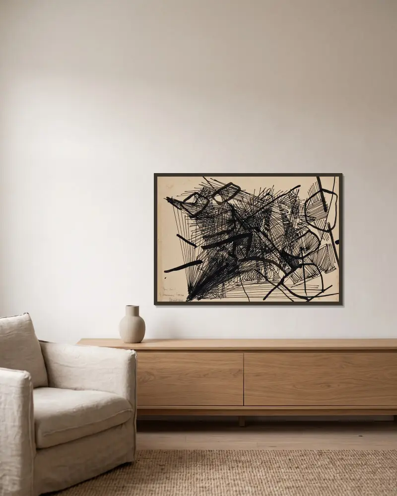 Kompozice, 1948 – Nr. 1, Nicolas De Staël v rámu na stěně
