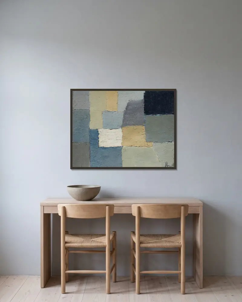 Kompozice, 1950, Nicolas De Staël v rámu na stěně