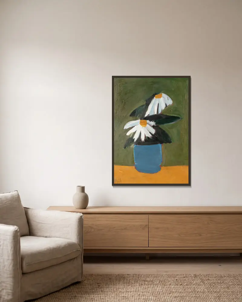 Květiny v modrém květináči, Nicolas De Staël v rámu na stěně