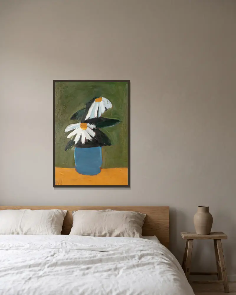 Květiny v modrém květináči, Nicolas De Staël v rámu na stěně