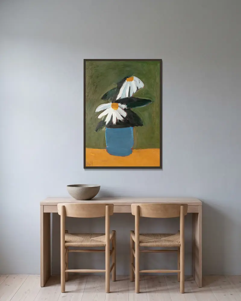 Květiny v modrém květináči, Nicolas De Staël v rámu na stěně