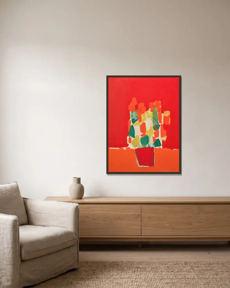 Rudé květiny, Nicolas De Staël v rámu na stěně