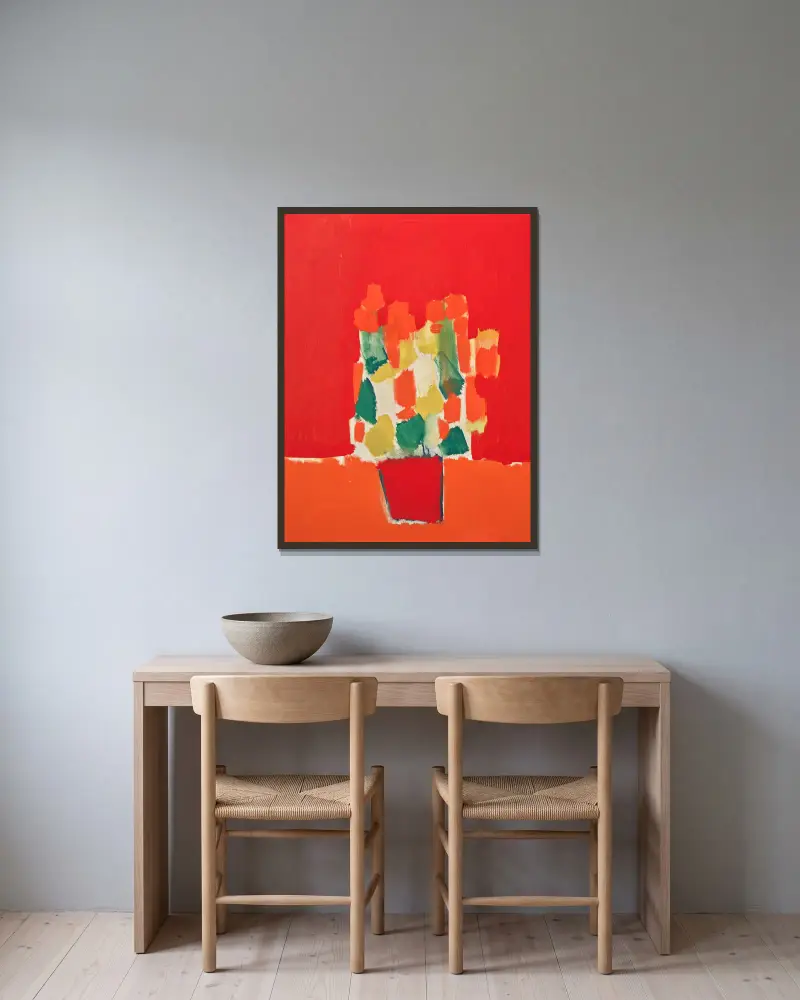 Rudé květiny, Nicolas De Staël v rámu na stěně