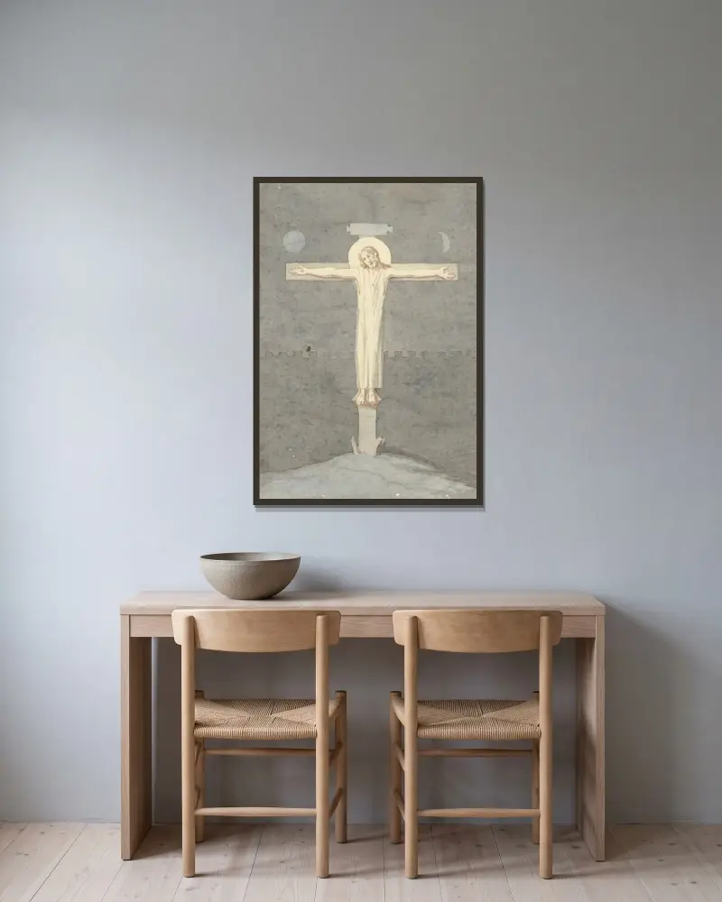 Christus aan het kruis; catacombe-schildering av David Humbert de Superville inramad på en vägg