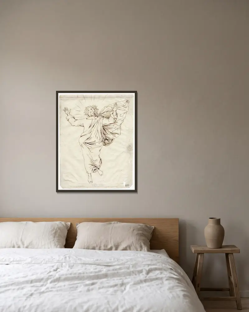 Kristusfigur: ur ”Transfigurationen” av David Humbert de Superville inramad på en vägg