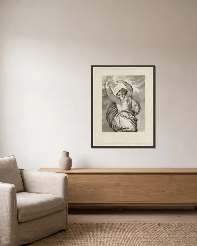 Guds skilda ljus och mörker (genomdragning) av David Humbert de Superville inramad på en vägg