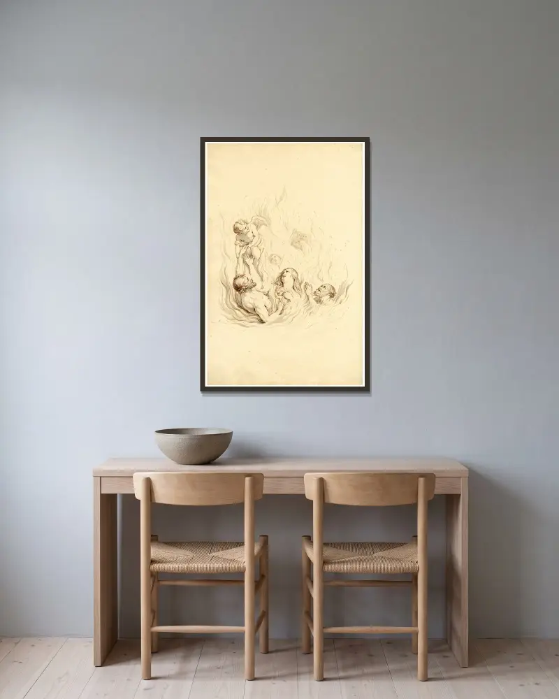 Det heta skärselden av David Humbert de Superville inramad på en vägg