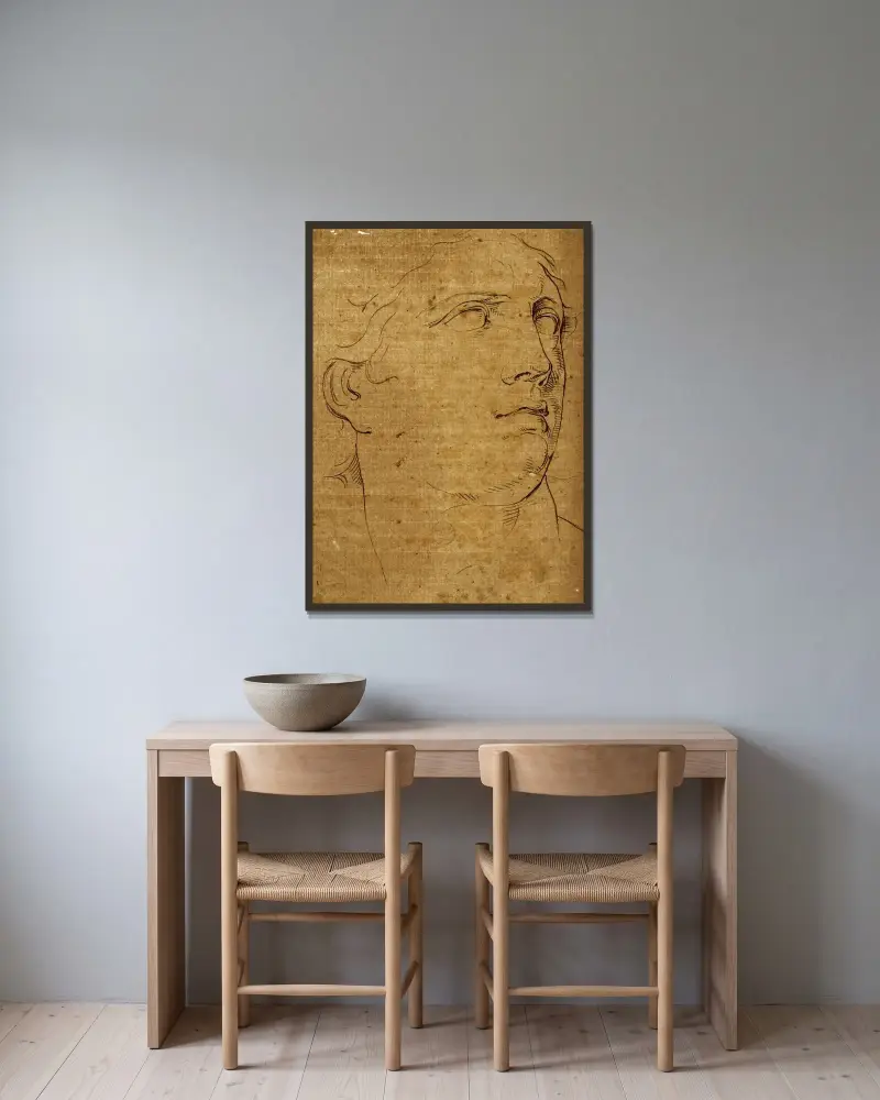 Kopf der Eva von David Humbert de Superville gerahmt an einer Wand