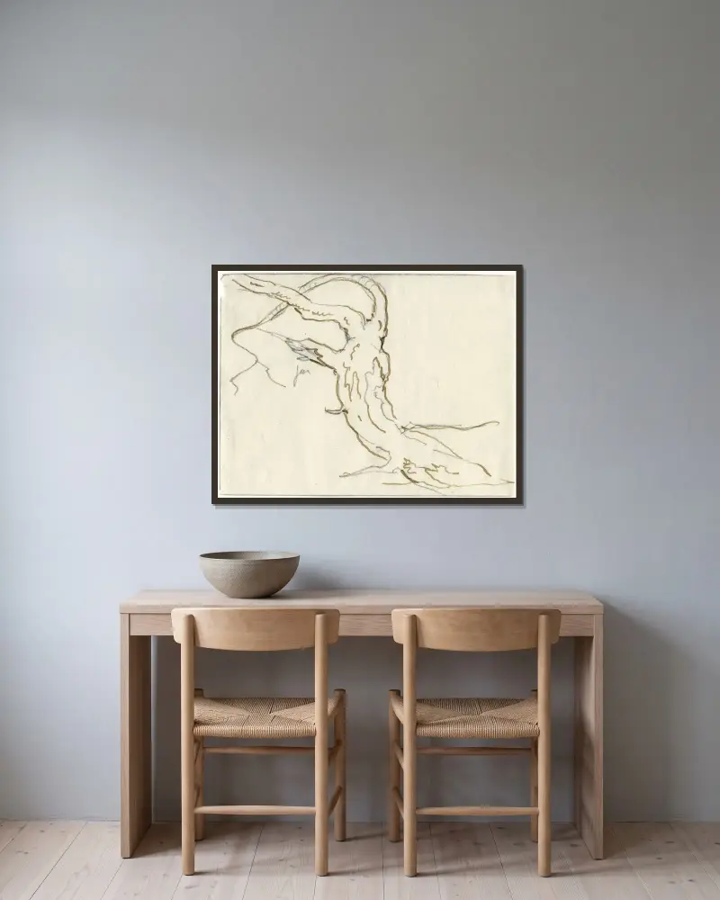 Knotiger Stamm mit abgebrochenem Ast – Nr. 1 von David Humbert de Superville gerahmt an einer Wand