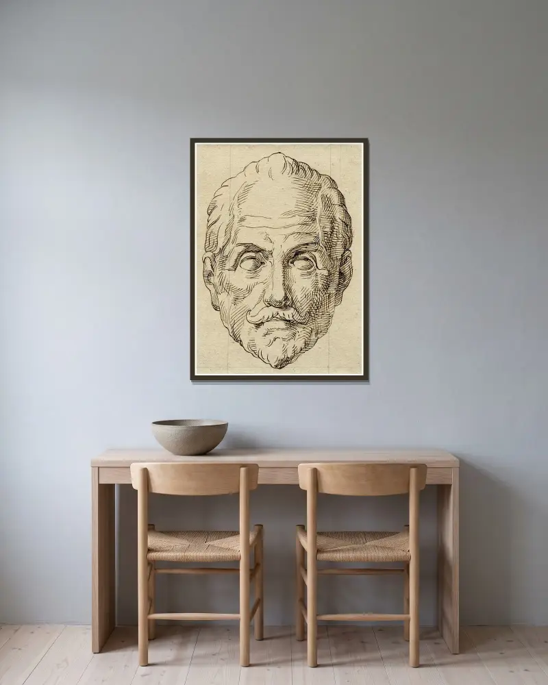 Kopia av Willem I av Oranien, en face: skulptur av David Humbert de Superville inramad på en vägg
