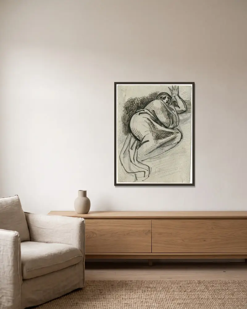 Liegende Frau in Mantel oder Decke, mit erhobener Hand von David Humbert de Superville gerahmt an einer Wand