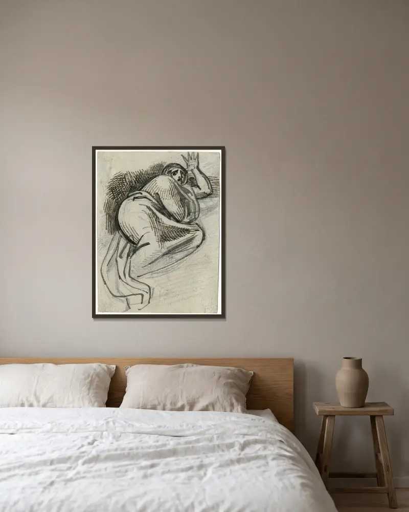Liegende Frau in Mantel oder Decke, mit erhobener Hand von David Humbert de Superville gerahmt an einer Wand