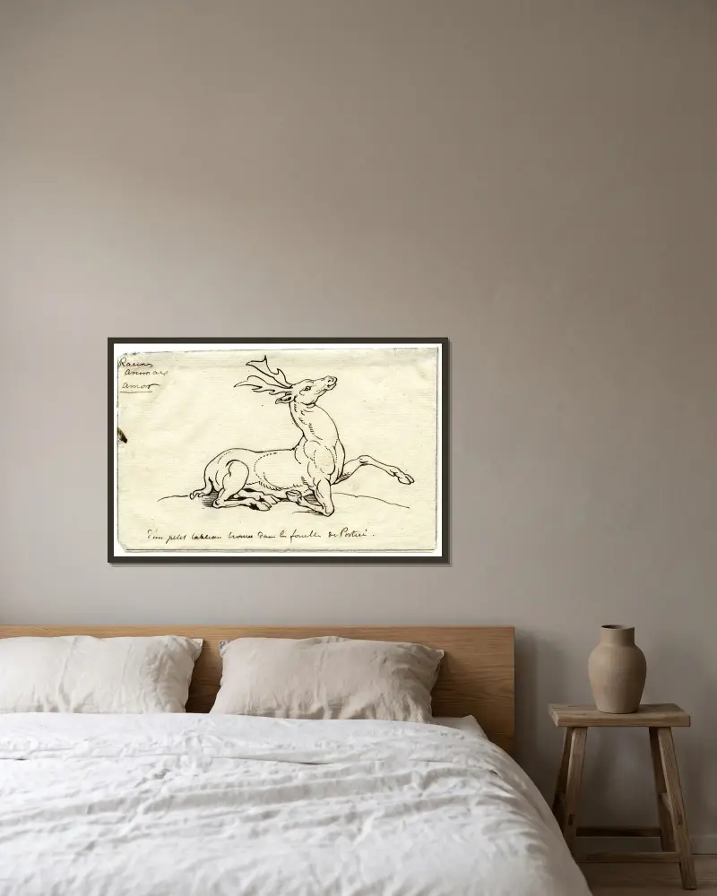 Liegender Hirsch von David Humbert de Superville gerahmt an einer Wand